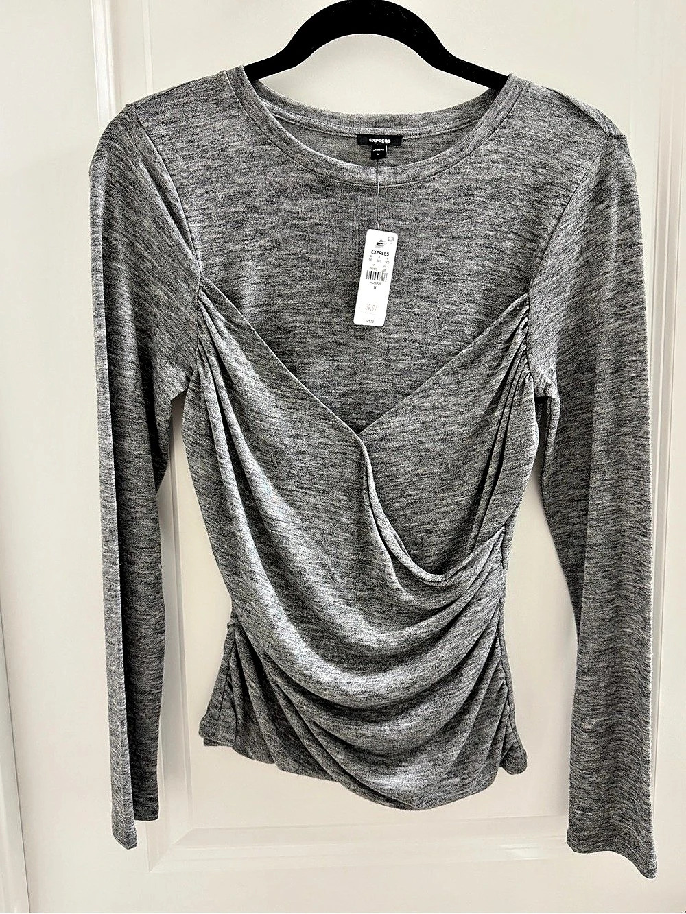 Express Gray Draped Long Sleeve Top Size Medium NWT